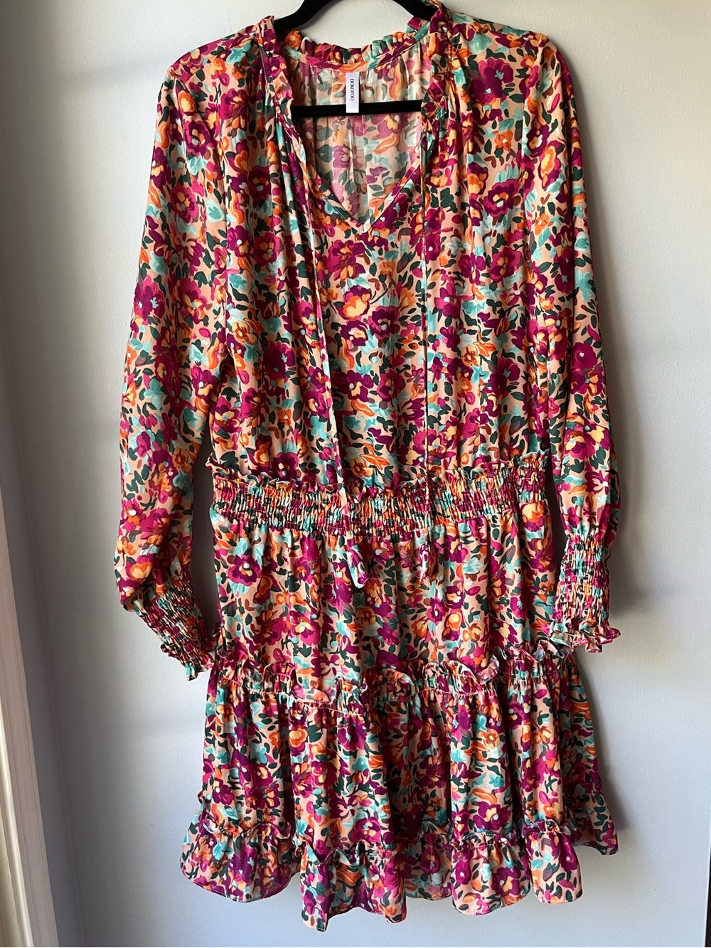 Women's Long Sleeve Mini| Dokotoo XL Pink Floral with ruffle skirt